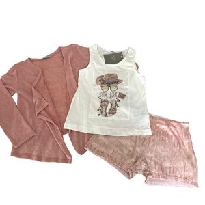 Mayoral Outfit - Sequin Shorts, NWT Top,  Drape Cardigan sz 8